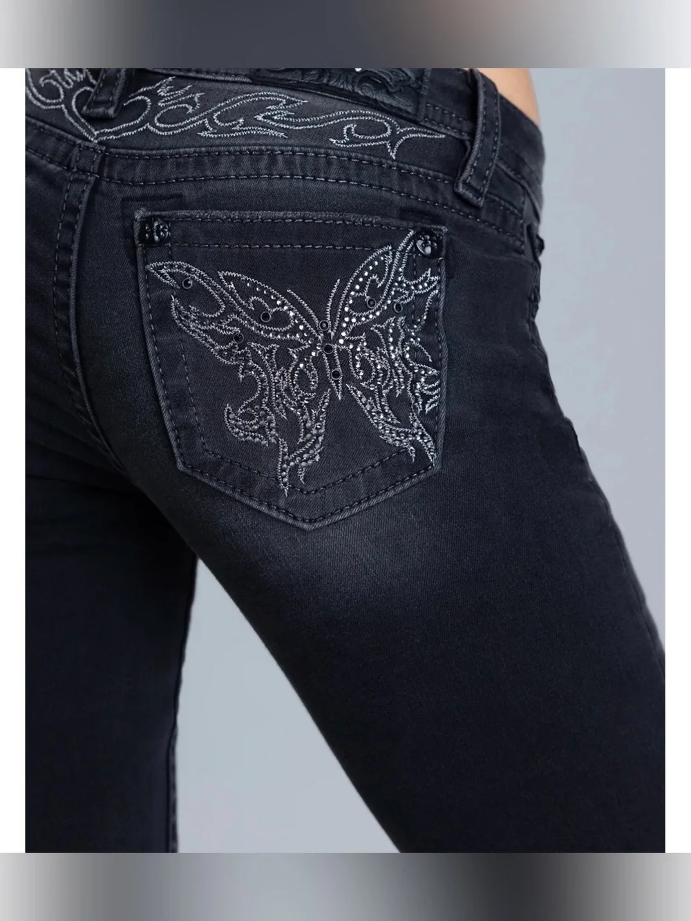 Miss Me Risa Black Bootcut Jeans with Embellished Butterfly Pocket